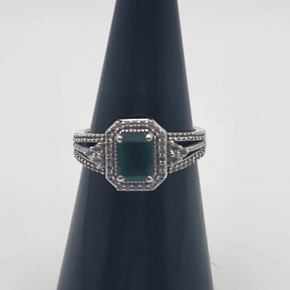 Renaissance Jewelry Lab Created Emerald & White Sapphire Sterling Silver Ring